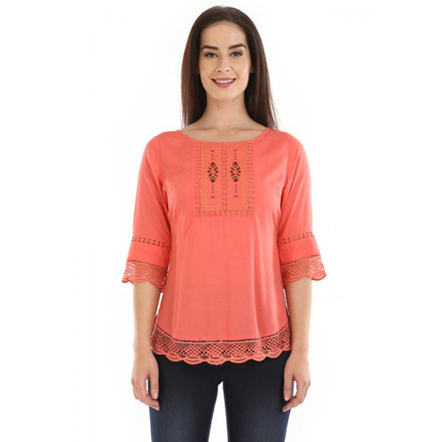 Mustard Graceful Coral Coloured Lace Top